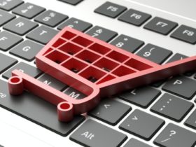 e-commerce symbol on a computer keyboard, black friday concept. 3d illustration