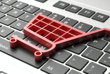 e-commerce symbol on a computer keyboard, black friday concept. 3d illustration